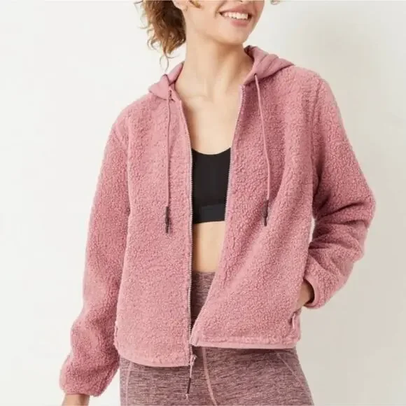 JoyLab Jackets Coats Joy Lab Sherpa Full Zip Hooded Crop Sweatshirt Mauve Pink Xl Poshmark